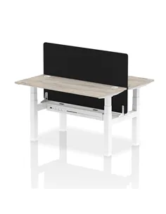 Dynamic Air 1400 x 600mm Height Adjustable 2 Person Bench Desk Grey Oak Top Cable Ports Screen HA01865