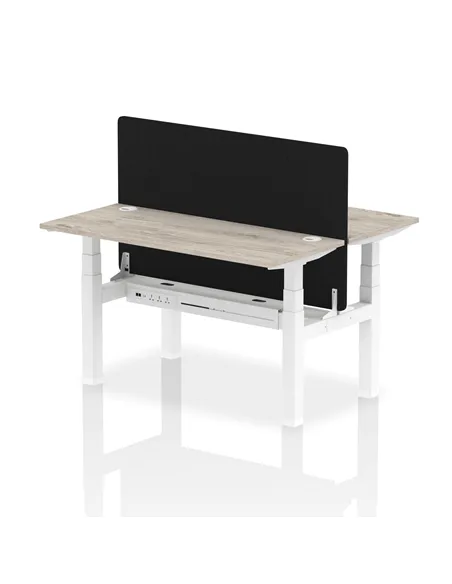 Dynamic Air 1400 x 600mm Height Adjustable 2 Person Bench Desk Grey Oak Top Cable Ports Screen HA01865