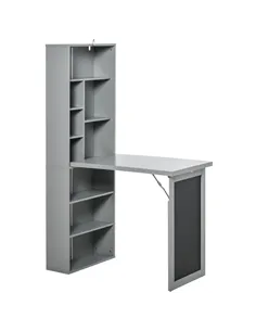 HOMCOM Folding Convertible Desk with Blackboard Multi-function Computer Office Workstation Side Shelf for Home Office, Grey