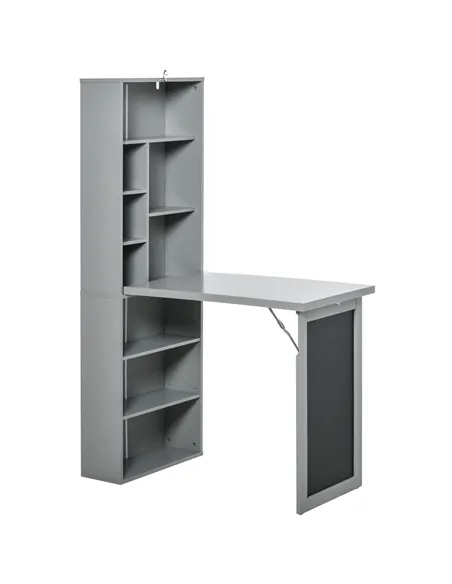 HOMCOM Folding Convertible Desk with Blackboard Multi-function Computer Office Workstation Side Shelf for Home Office, Grey