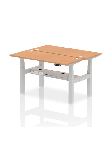 Dynamic Air 1400 x 600mm Height Adjustable 2 Person Bench Desk Oak Top Cable Ports HA01874