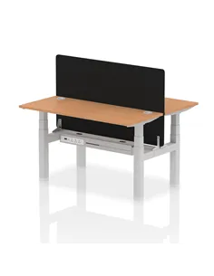 Dynamic Air 1400 x 600mm Height Adjustable 2 Person Bench Desk Oak Top Cable Ports Screen HA01875