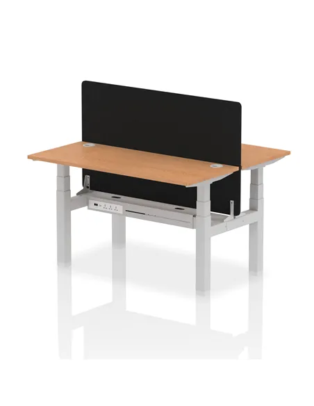 Dynamic Air 1400 x 600mm Height Adjustable 2 Person Bench Desk Oak Top Cable Ports Screen HA01875