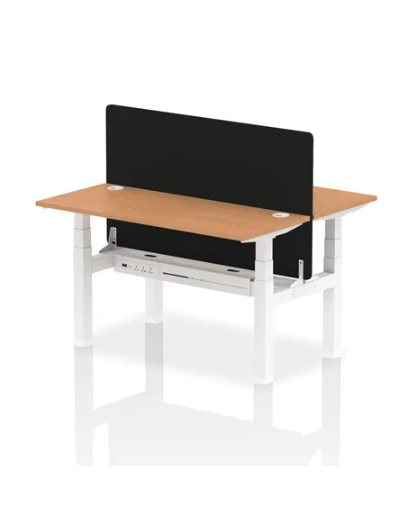 Dynamic Air 1400 x 600mm Height Adjustable 2 Person Bench Desk Oak Top Cable Ports Screen HA01877
