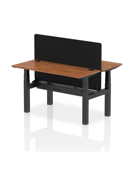 Dynamic Air 1400 x 600mm Height Adjustable 2 Person Bench Desk Walnut Top Cable Ports Screen HA01879