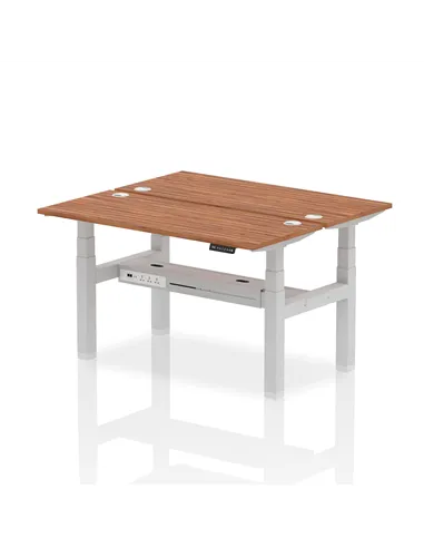 Dynamic Air 1400 x 600mm Height Adjustable 2 Person Bench Desk Walnut Top Cable Ports HA01880