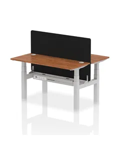 Dynamic Air 1400 x 600mm Height Adjustable 2 Person Bench Desk Walnut Top Cable Ports Screen HA01881