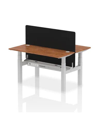 Dynamic Air 1400 x 600mm Height Adjustable 2 Person Bench Desk Walnut Top Cable Ports Screen HA01881