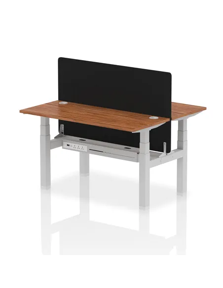 Dynamic Air 1400 x 600mm Height Adjustable 2 Person Bench Desk Walnut Top Cable Ports Screen HA01881