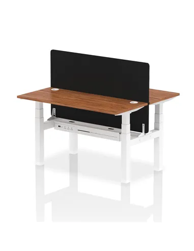 Dynamic Air 1400 x 600mm Height Adjustable 2 Person Bench Desk Walnut Top Cable Ports Screen HA01883