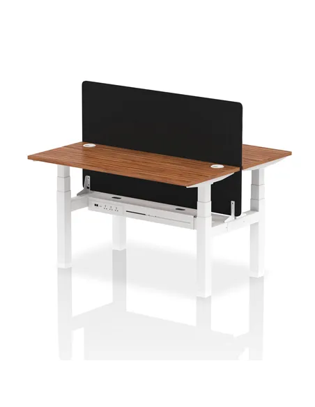 Dynamic Air 1400 x 600mm Height Adjustable 2 Person Bench Desk Walnut Top Cable Ports Screen HA01883