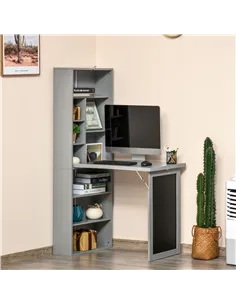 HOMCOM Folding Convertible Desk with Blackboard Multi-function Computer Office Workstation Side Shelf for Home Office, Grey 2