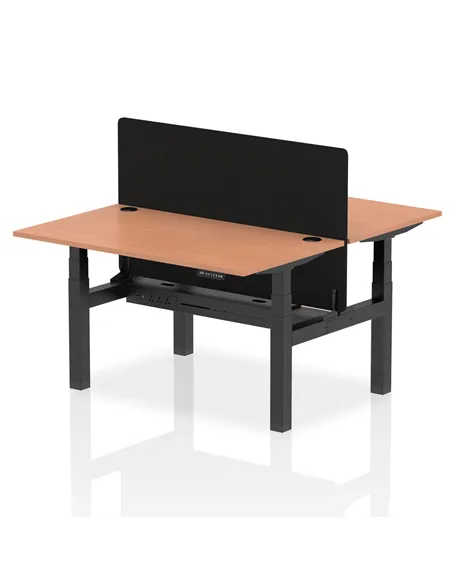 Dynamic Air 1400 x 800mm Height Adjustable 2 Person Bench Desk Beech Top Cable Ports Screen HA01963