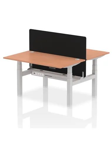 Dynamic Air 1400 x 800mm Height Adjustable 2 Person Bench Desk Beech Top Cable Ports Screen HA01965