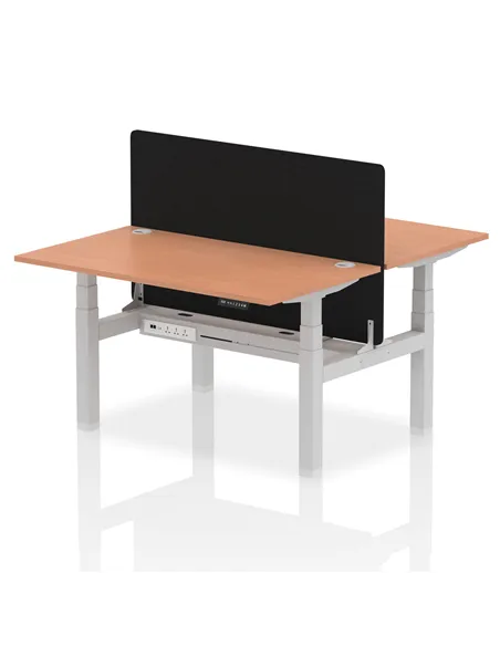 Dynamic Air 1400 x 800mm Height Adjustable 2 Person Bench Desk Beech Top Cable Ports Screen HA01965