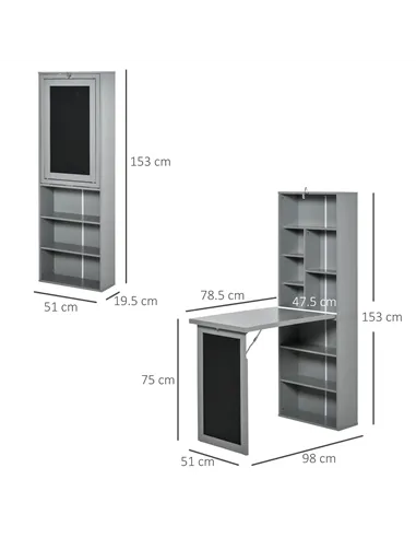HOMCOM Folding Convertible Desk with Blackboard Multi-function Computer Office Workstation Side Shelf for Home Office, Grey