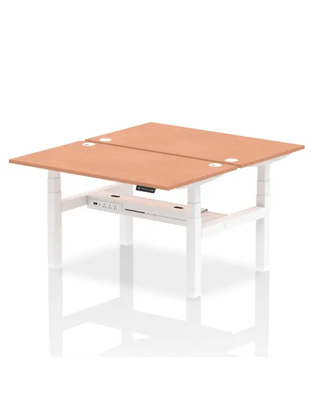 Dynamic Air 1400 x 800mm Height Adjustable 2 Person Bench Desk Beech Top Cable Ports HA01966