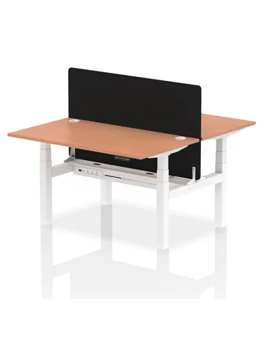 Dynamic Air 1400 x 800mm Height Adjustable 2 Person Bench Desk Beech Top Cable Ports Screen HA01967