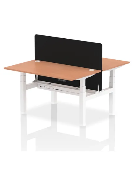 Dynamic Air 1400 x 800mm Height Adjustable 2 Person Bench Desk Beech Top Cable Ports Screen HA01967