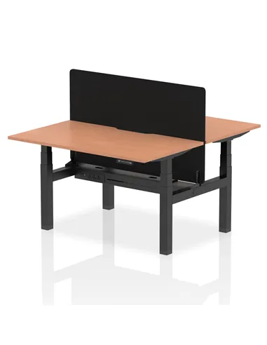 Dynamic Air 1400 x 800mm Height Adjustable 2 Person Bench Desk Beech Top Scalloped Edge Screen HA01969