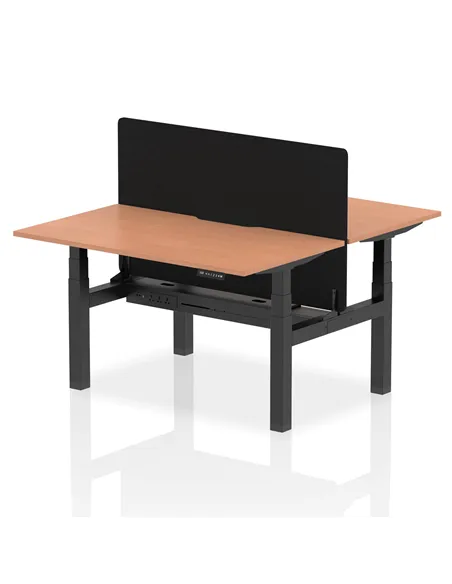 Dynamic Air 1400 x 800mm Height Adjustable 2 Person Bench Desk Beech Top Scalloped Edge Screen HA01969