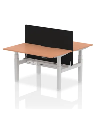 Dynamic Air 1400 x 800mm Height Adjustable 2 Person Bench Desk Beech Top Scalloped Edge Screen HA01971