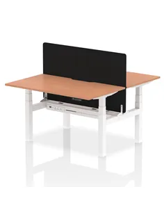 Dynamic Air 1400 x 800mm Height Adjustable 2 Person Bench Desk Beech Top Scalloped Edge Screen HA01973