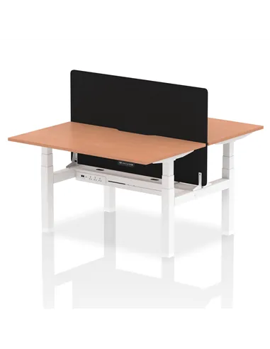 Dynamic Air 1400 x 800mm Height Adjustable 2 Person Bench Desk Beech Top Scalloped Edge Screen HA01973