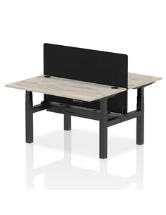Dynamic Air 1400 x 800mm Height Adjustable 2 Person Bench Desk Grey Oak Top Cable Ports Screen HA01975
