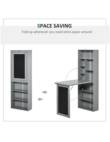 HOMCOM Folding Convertible Desk with Blackboard Multi-function Computer Office Workstation Side Shelf for Home Office, Grey