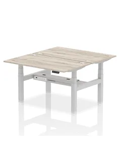 Dynamic Air 1400 x 800mm Height Adjustable 2 Person Bench Desk Grey Oak Top Cable Ports HA01976