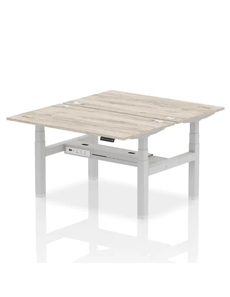 Dynamic Air 1400 x 800mm Height Adjustable 2 Person Bench Desk Grey Oak Top Cable Ports HA01976