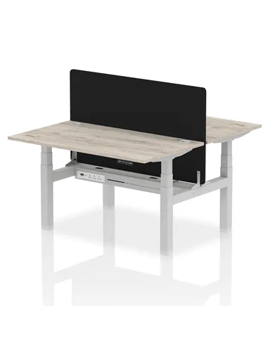Dynamic Air 1400 x 800mm Height Adjustable 2 Person Bench Desk Grey Oak Top Cable Ports Screen HA01977