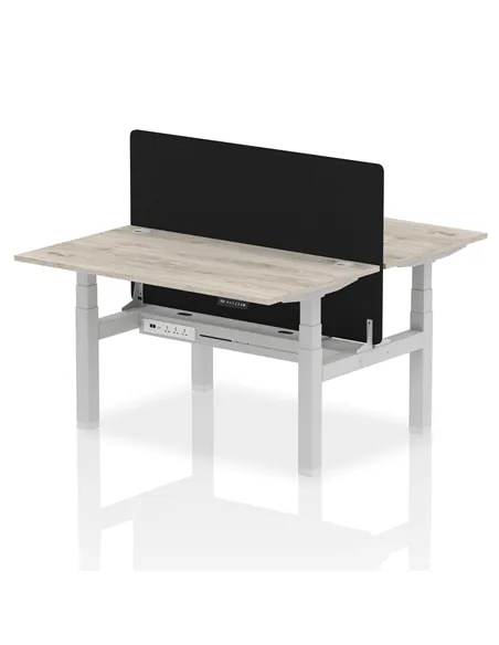 Dynamic Air 1400 x 800mm Height Adjustable 2 Person Bench Desk Grey Oak Top Cable Ports Screen HA01977