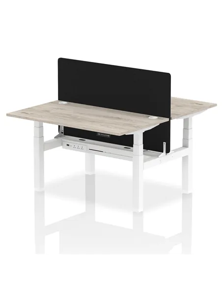 Dynamic Air 1400 x 800mm Height Adjustable 2 Person Bench Desk Grey Oak Top Cable Ports Screen HA01979