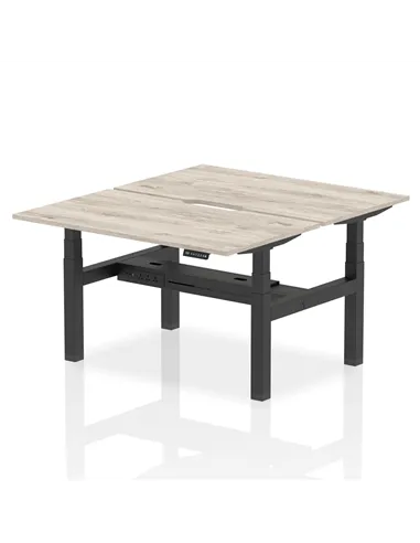 Dynamic Air 1400 x 800mm Height Adjustable 2 Person Bench Desk Grey Oak Top Scalloped Edge HA01980
