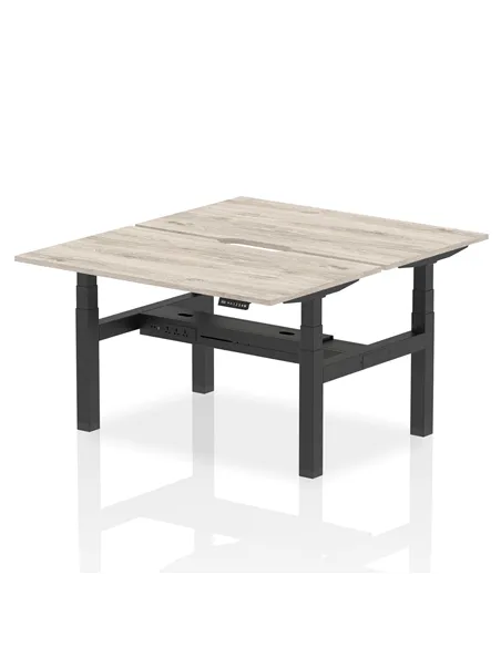 Dynamic Air 1400 x 800mm Height Adjustable 2 Person Bench Desk Grey Oak Top Scalloped Edge HA01980