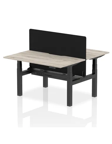Dynamic Air 1400 x 800mm Height Adjustable 2 Person Bench Desk Grey Oak Top Scalloped Edge Screen HA01981