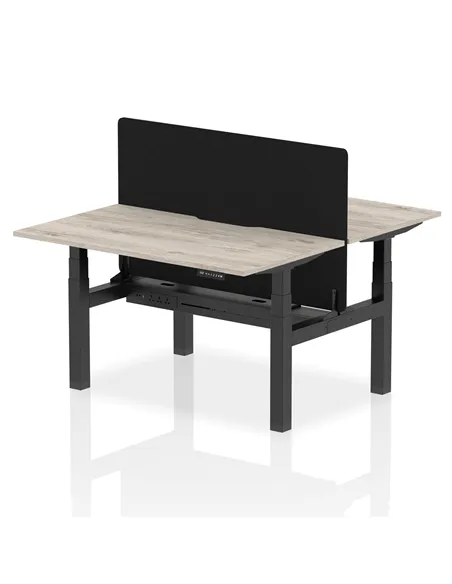 Dynamic Air 1400 x 800mm Height Adjustable 2 Person Bench Desk Grey Oak Top Scalloped Edge Screen HA01981