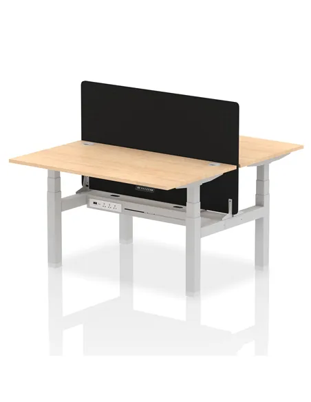 Dynamic Air 1400 x 800mm Height Adjustable 2 Person Bench Desk Maple Top Cable Ports Screen HA01989
