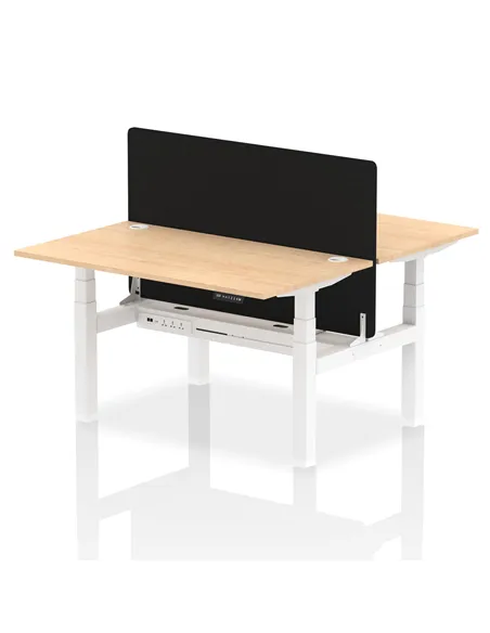 Dynamic Air 1400 x 800mm Height Adjustable 2 Person Bench Desk Maple Top Cable Ports Screen HA01991