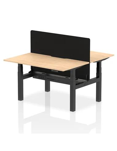 Dynamic Air 1400 x 800mm Height Adjustable 2 Person Bench Desk Maple Top Scalloped Edge Screen HA01993