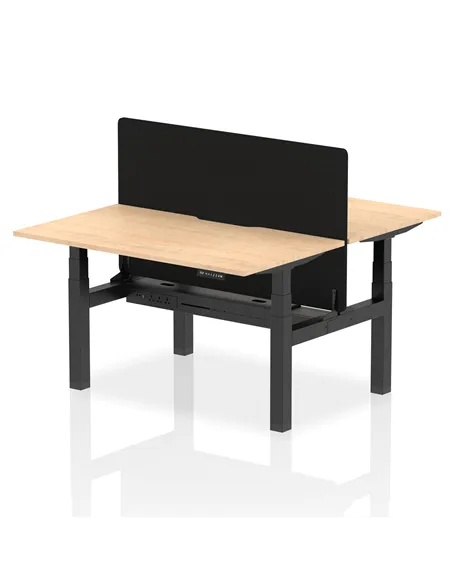 Dynamic Air 1400 x 800mm Height Adjustable 2 Person Bench Desk Maple Top Scalloped Edge Screen HA01993