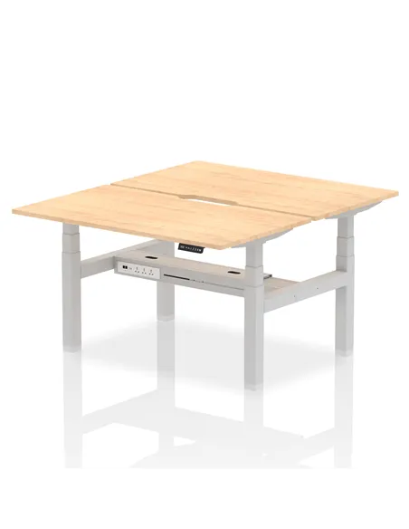 Dynamic Air 1400 x 800mm Height Adjustable 2 Person Bench Desk Maple Top Scalloped Edge HA01994