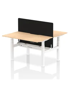 Dynamic Air 1400 x 800mm Height Adjustable 2 Person Bench Desk Maple Top Scalloped Edge Screen HA01997