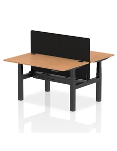 Dynamic Air 1400 x 800mm Height Adjustable 2 Person Bench Desk Oak Top Cable Ports Screen HA01999