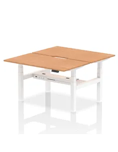 Dynamic Air 1400 x 800mm Height Adjustable 2 Person Bench Desk Oak Top Scalloped Edge HA02008
