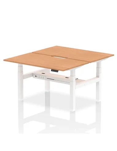Dynamic Air 1400 x 800mm Height Adjustable 2 Person Bench Desk Oak Top Scalloped Edge HA02008