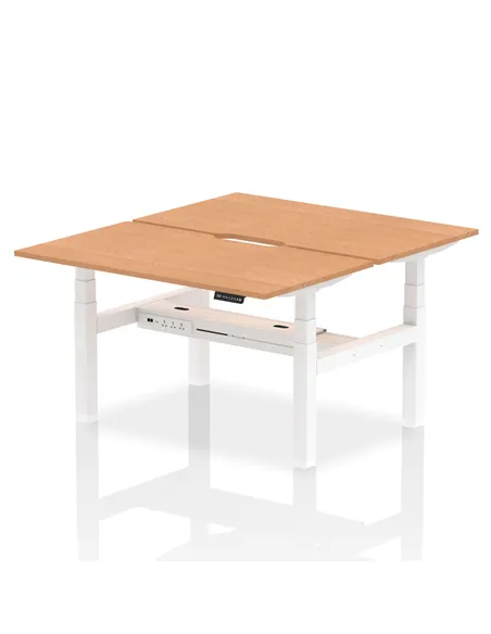 Dynamic Air 1400 x 800mm Height Adjustable 2 Person Bench Desk Oak Top Scalloped Edge HA02008