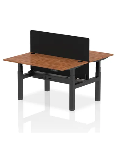 Dynamic Air 1400 x 800mm Height Adjustable 2 Person Bench Desk Walnut Top Cable Ports Screen HA02011